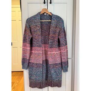 Gap Marled Stipe Open Front Cardigan Long Sweater Size Medium Long Cotton Blue